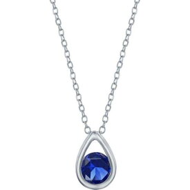 Classic Women's Necklace Sterling Round Created Sapphire Pear-shaped M-6895 レディース