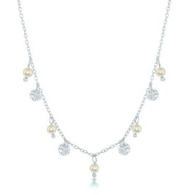 Classic Sterling Silver Alternating Freshwater Pearl and CZ Necklace ユニセックス