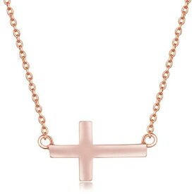 Classic Women's Necklace Sterling Silver Rose Gold Small Sideways Cross L-3636 レディース