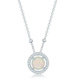 Classic Women's Necklace Sterling Silver Round White Opal with CZ Halo Beads レディース