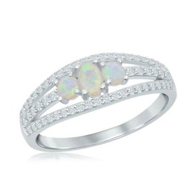 Classic Sterling Silver Three-Stone White Opal CZ Band Ring Size 7 ユニセックス