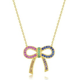 Classic Sterling Silver Gold Plated Rainbow CZ Bowknot Necklace ユニセックス