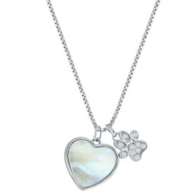 Classic Women's Necklace Sterling Silver White MOP Heart and CZ Paw Print M-7093 レディース