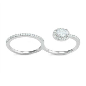 Classic Sterling Silver CZ Band and Open Double Finger Ring Size 7 ユニセックス