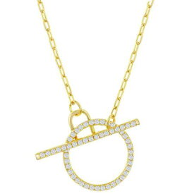 Classic Women's Necklace Gold Plated Paperclip White CZ Circle Toggle M-6978-GP レディース