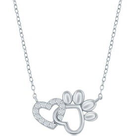 Classic Women's Necklace Sterling Silver White CZ Heart and Paw Print M-6752 レディース