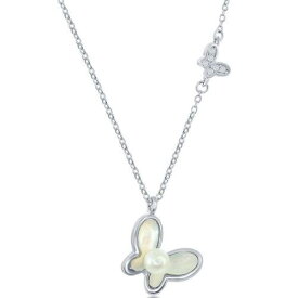 Classic Women's Necklace Sterling Silver MOP and FWP with CZ Butterfly M-6876 レディース