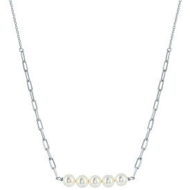 Classic Women's Necklace Sterling Silver Round White Pearl Bar Paperclip M-7087 レディース