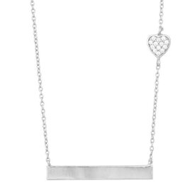 Unbranded Sterling Silver Small CZ Heart Flat Plate Necklace ユニセックス