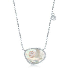Classic Sterling Silver Oval MOP and RG CZ Circle with Single CZ Necklace ユニセックス