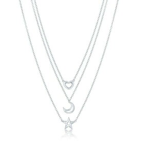 Classic Women's Necklace Sterling Silver Graduating Triple with hear 16 inch レディース