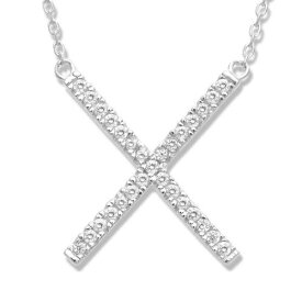 Classic Sterling Silver CZ X Design Necklace ユニセックス