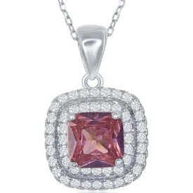 Classic Women's Pendant Silver Double CZ Border with Center Pink CZ K-7944 レディース