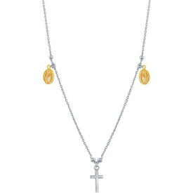 Classic Women's Necklace Sterling Silver Small Cross with Gold Medals L-3691 レディース