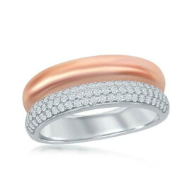 Classic Sterling Silver TT Micro Pave Rose GP Double Band Ring Size 8 ユニセックス