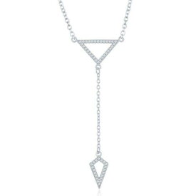 Classic Sterling Silver CZ Open Triangle with Y Design Necklace ユニセックス