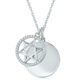 Classic Sterling Silver Shiny Disc with CZ Star of David Necklace ユニセックス