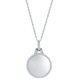 Classic Women's Necklace Sterling Silver Polished Circle with CZ Border M-7038 レディース
