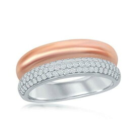 Classic Sterling Silver TT Micro Pave Rose GP Double Band Ring Size 6 ユニセックス