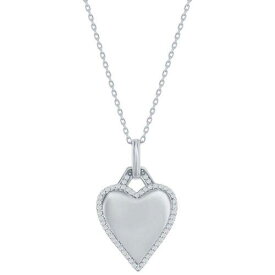 Classic Women's Necklace Sterling Silver Polished Heart White CZ Border M-7043 レディース