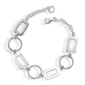 Classic Women's Bracelet Open Circles and Rectangles Alternating Link S-4638 レディース