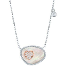 Classic Women's Necklace Sterling Silver Oval MOP and Rose Gold CZ Heart M-5791 レディース