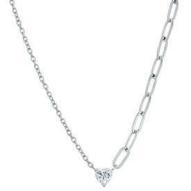 Classic Women's Necklace Sterling Silver CZ Heart and Half Paperclip M-7077 レディース