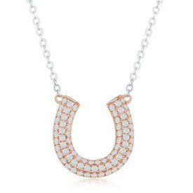 Classic Sterling Silver Rose GP Micro Pave CZ Horseshoe Necklace ユニセックス