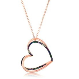Unbranded Sterling Silver 3D Heart with Half Micro Pave Rainbow CZ Necklace ユニセックス