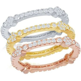 Classic Women's Ring Tri-Color White CZ Designed Triple Band Size 6 W-2424-6 レディース