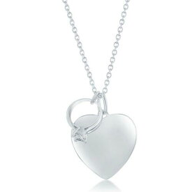 Classic Sterling Silver Shiny Heart with CZ Engagement Ring Necklace ユニセックス