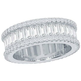 Classic Women's Ring Silver Baguette CZ and Pave Border Band Size 7 W-1865-7 レディース