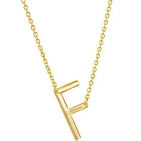 Classic Women's Necklace Sterling Silver Gold Tone Sideways F Initial L-4215-GP レディース