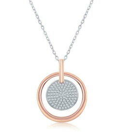 Classic Sterling Silver TT Micro Pave Disc Rose GP Circle Necklace ユニセックス