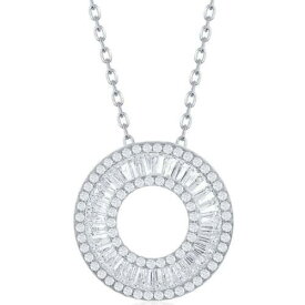 Classic Women's Necklace Sterling Silver Baguette White CZ Open Circle M-5857 レディース