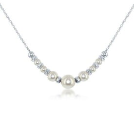Classic Women's Necklace Sterling Silver Diamond Cut Beads and Swarovski Pearl レディース