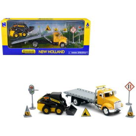 New Ray 1/43 Flatbed Truck New Holland Construction Peterbilt Roll-Off Yellow