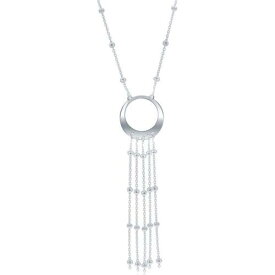 Classic Women's Necklace Silver Tasseled Open Circle Diamond Cut Beaded L-3931 レディース