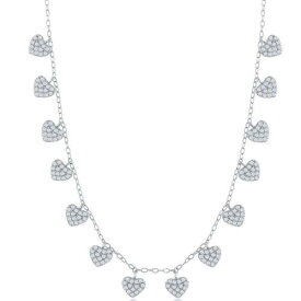 Classic Women's Necklace Sterling Silver Dangling CZ Hearts M-6816 レディース