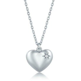 Classic Sterling Silver Diamond Puffed Heart Necklace ユニセックス