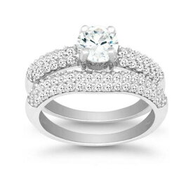 Classic Sterling Silver CZ Engagement and Wedding Ring Set ユニセックス