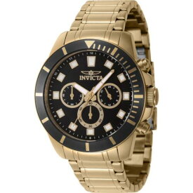 Invicta Men's Watch Pro Diver Chronograph Black Dial Yellow Gold Bracelet 46042 メンズ