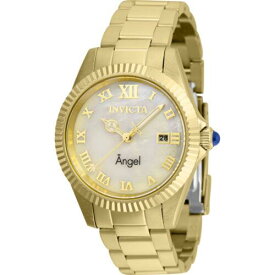 Invicta Women's Watch Angel Date White MOP Dial Yellow Gold Steel Bracelet 36058 レディース
