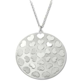 Classic Women's Necklace Silver Partially Cut Out Hearts on Round Disc L-3697 レディース