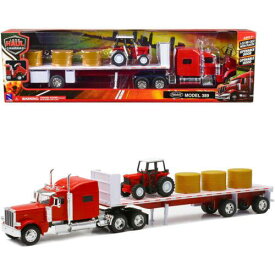 New Ray 1/32 Flatbed Truck Long Haul Trucker Peterbilt with Farm Tractor