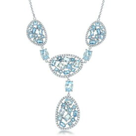 Classic Sterling Silver Large Blue Topaz Y Design CZ Necklace ユニセックス