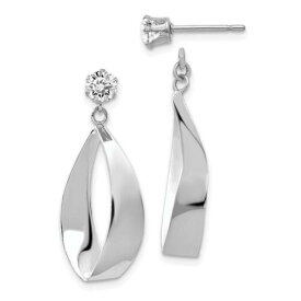 Jewelry 14k White Gold Polished Oval Dangle with CZ Stud Earring Jackets ユニセックス