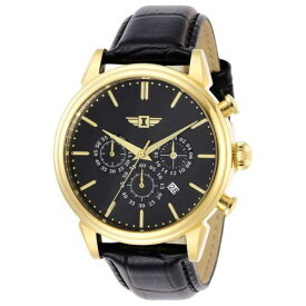 Invicta Men's Watch I by Invicta Yellow Gold Case Black Leather Strap IBI29865 メンズ