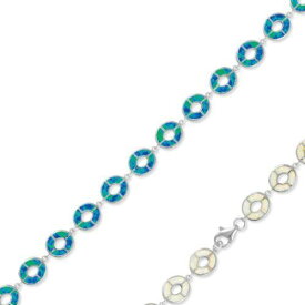 Classic Women's Bracelet Sterling Silver White Inlay Opal Round Link 7 inch レディース