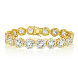 Classic Women's Bracelet Sterling Silver GP Round Halo White CZ Linked 7.5 inch レディース